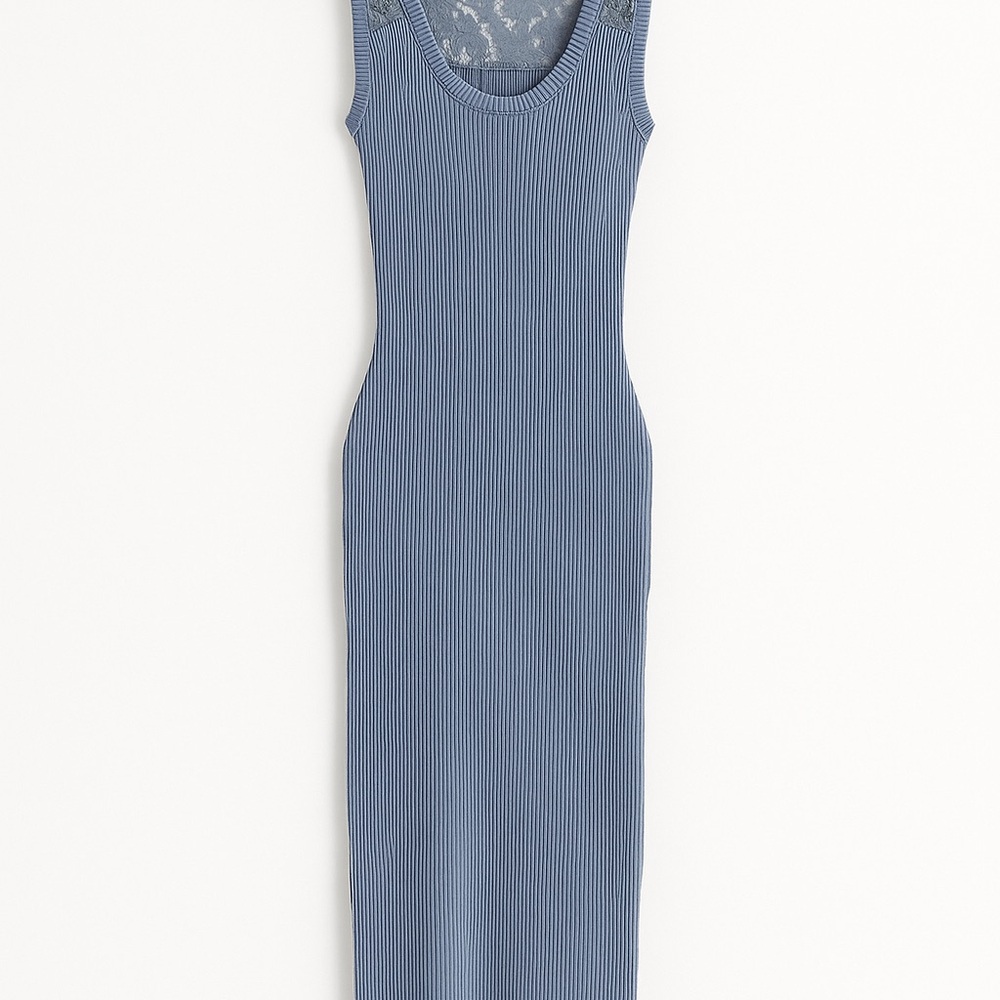 Michael Michael Kors Knit Midi Dusty Blue Dress with Lace Detail